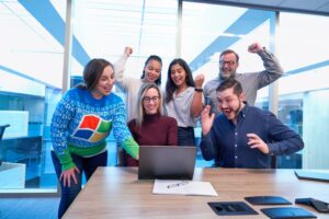 Happy teamwork achievement